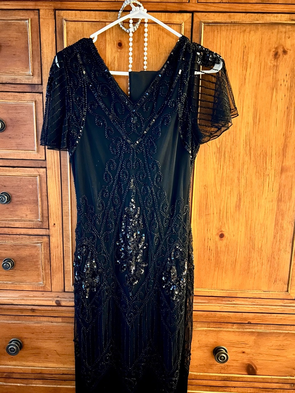 Vintage-Inspired Black Beaded Fringe Midi Dress - Picture 10 of 13
